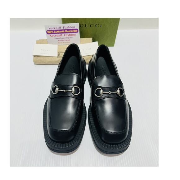 NIB Gucci Horsebit Chunky Loafers 11.5 US 12 Lug Sole Black Leather Shoes $990 main image 8